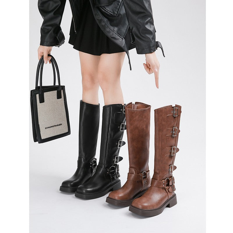 Damen Modische Stiefel mit verstellbaren Schnallen und robuster Sohle EB
