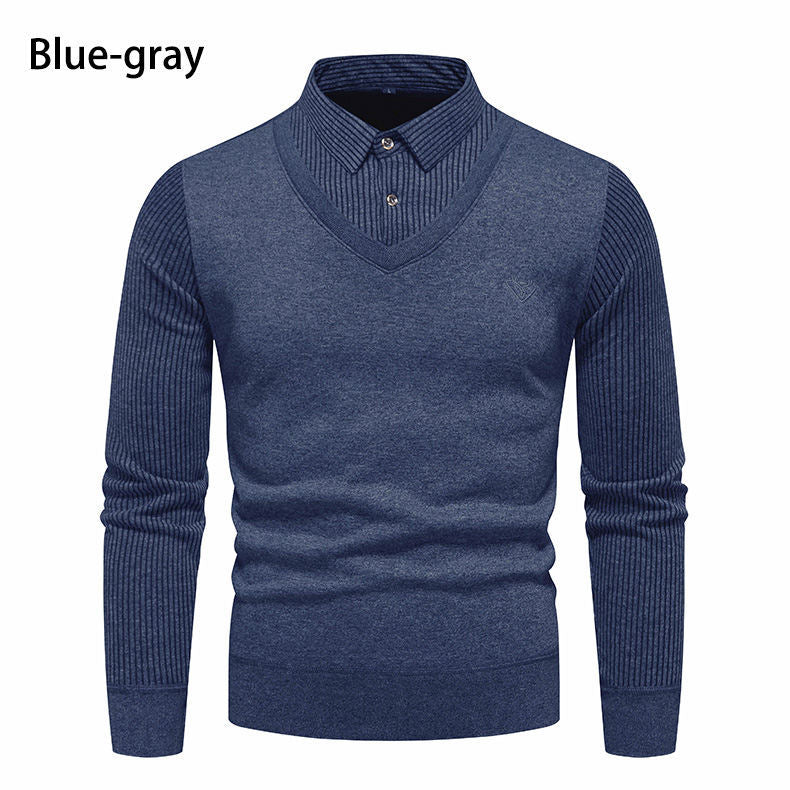 Herren Strickpullover mit V-Ausschnitt und modernem Rippenmuster EB
