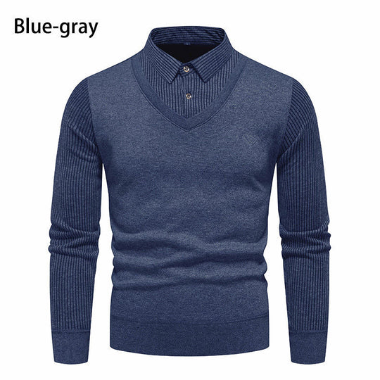 Herren Strickpullover mit V-Ausschnitt und modernem Rippenmuster EB