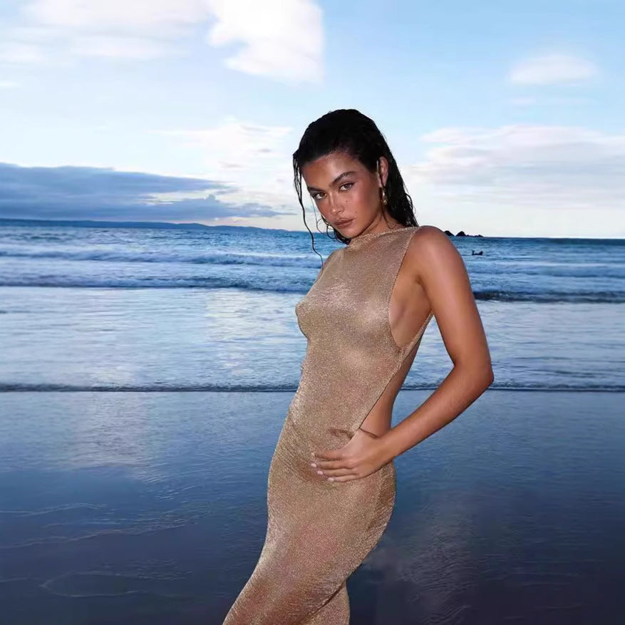Damen Transparente Maxikleid mit schimmerndem Effekt EB