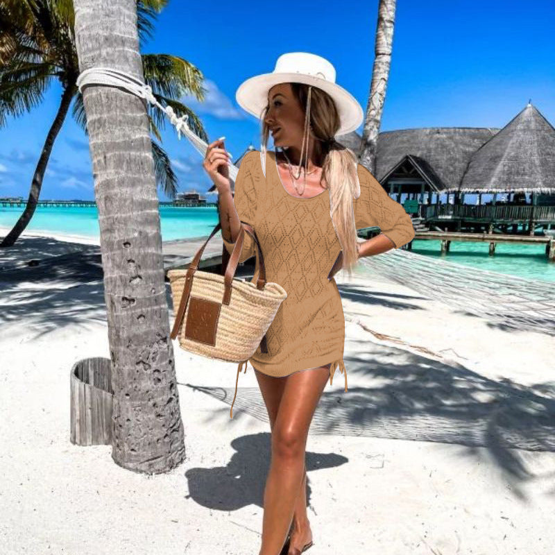 Damen lässiges Strandkleid mit seitlichen Bindebändern EB