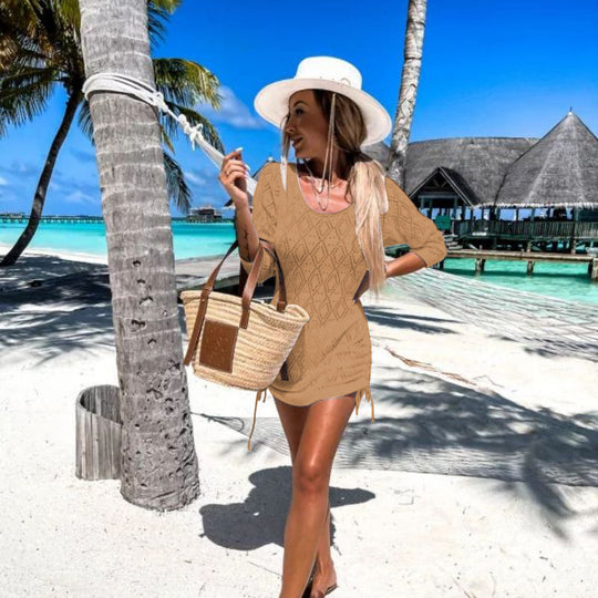 Damen lässiges Strandkleid mit seitlichen Bindebändern EB