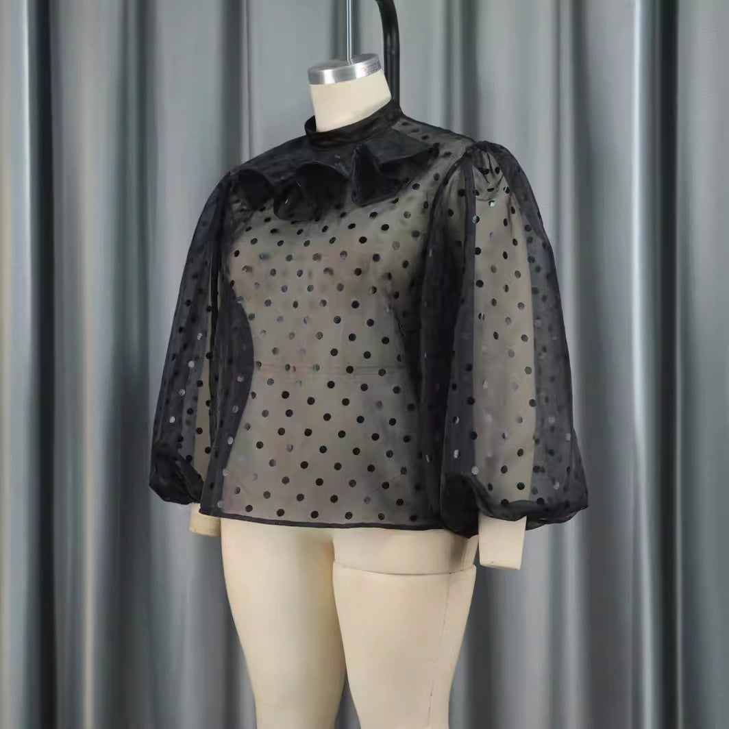 Damen Bluse mit voluminösen Puffärmeln und Polka-Dots EB
