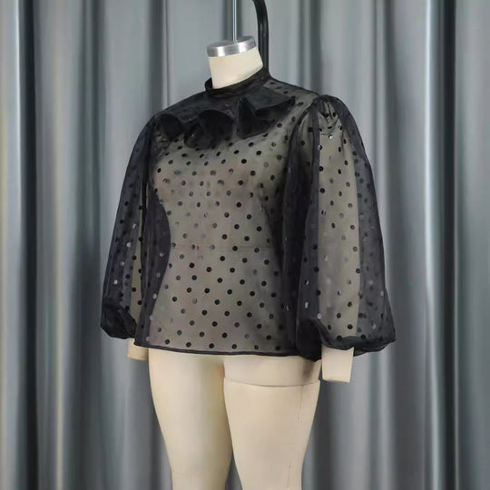 Damen Bluse mit voluminösen Puffärmeln und Polka-Dots EB