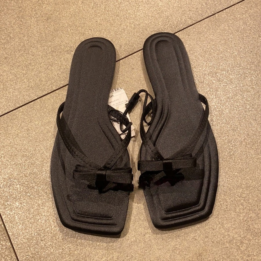 Damen Zehentrenner-Sandalen mit elegantem Schleifenakzent und rutschfester Sohle EB