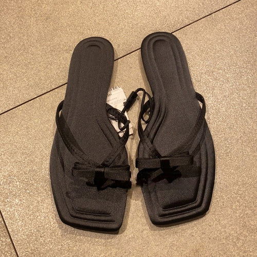 Damen Zehentrenner-Sandalen mit elegantem Schleifenakzent und rutschfester Sohle EB