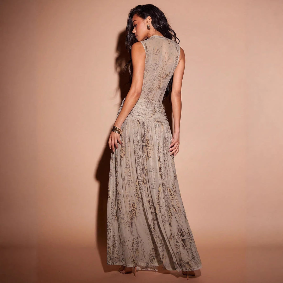 Damen Fließendes Strandkleid mit origineller Raffung und hohem Schlitz EB