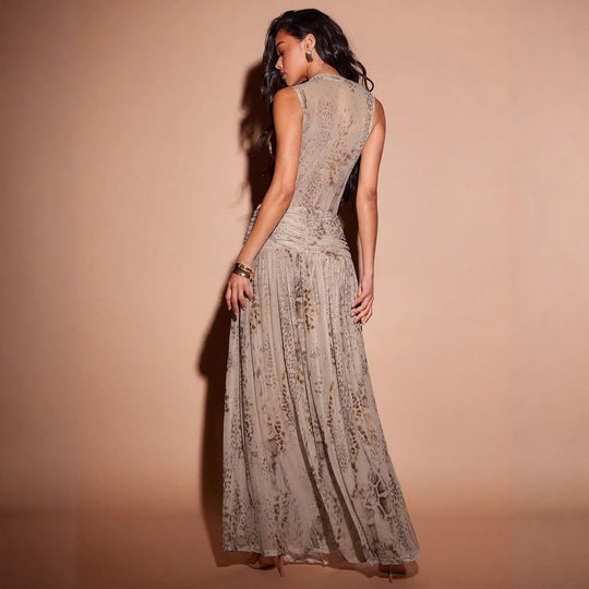 Damen Fließendes Strandkleid mit origineller Raffung und hohem Schlitz EB