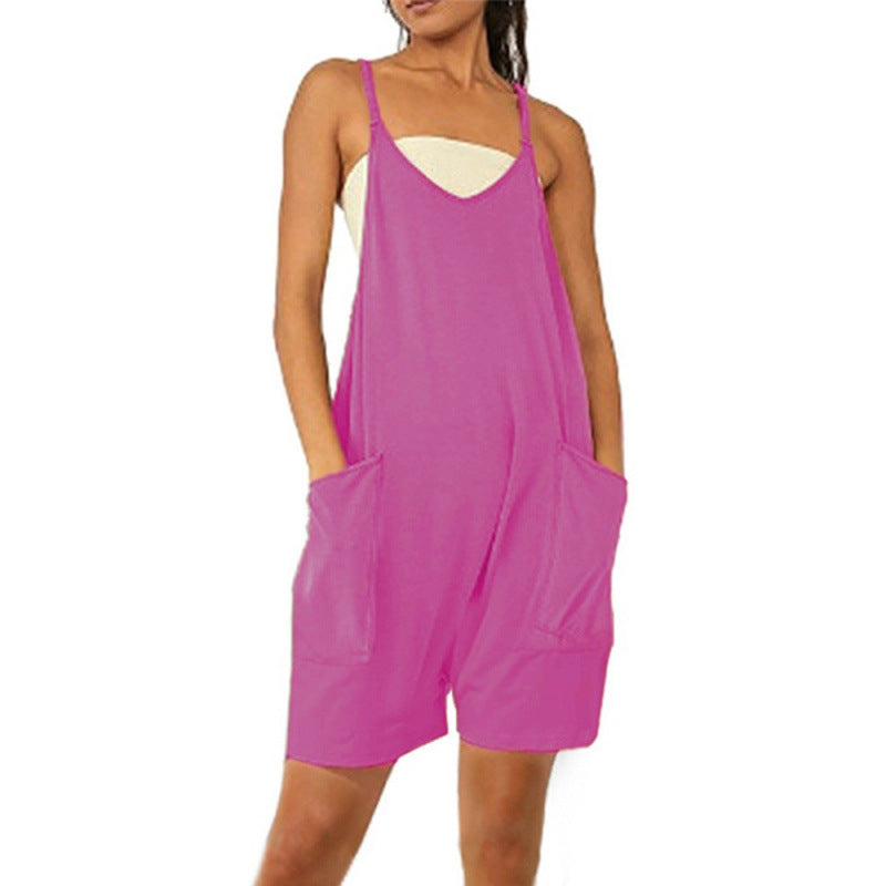 Damen Lässiger Jumpsuit mit tiefem Ausschnitt und praktischen Taschen EB
