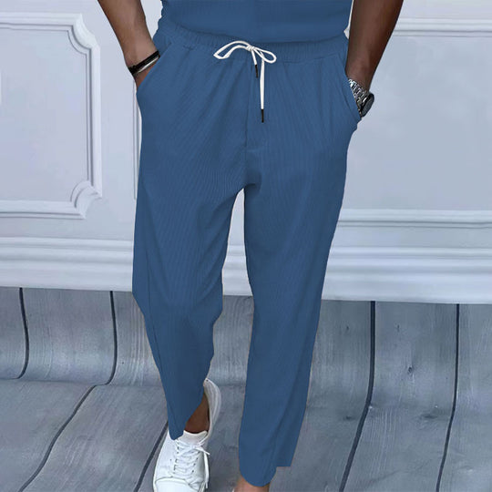 Herren Leichte Casual-Hose mit elastischem Bund, Kordelzug & feiner Längsstruktur EB