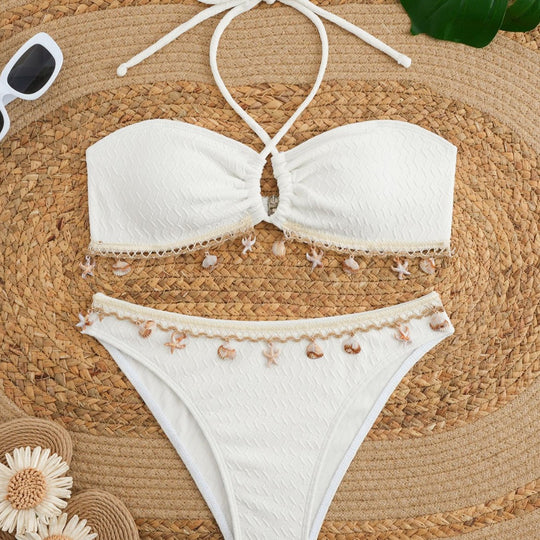 Damen Bikini-Set mit elegantem Bund und detailreichen Muscheldekoren EB