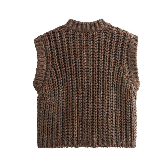 Damen Strickweste mit Knopf und Taschen EB