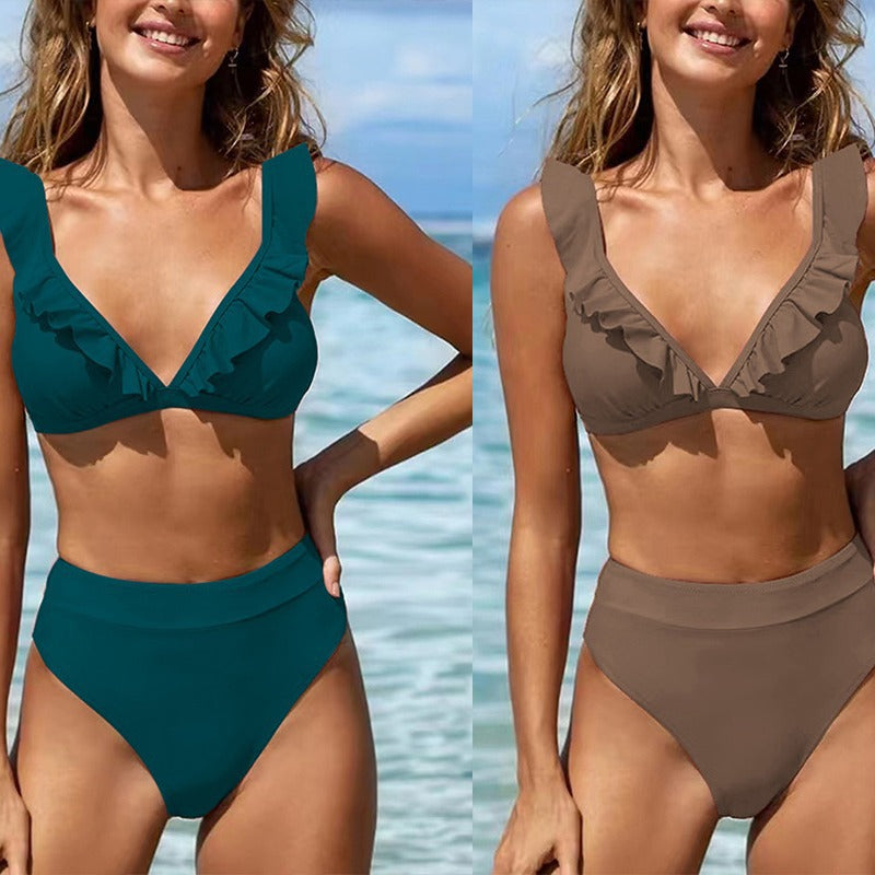 Damen Raffiniertes Triangel-Bikini-Set mit Rüschendetails EB