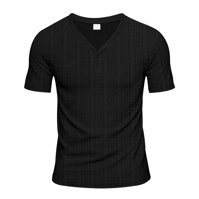 Herren Kurzarm Henley-Shirt mit strukturiertem Design und praktischen Knopfdetails EB