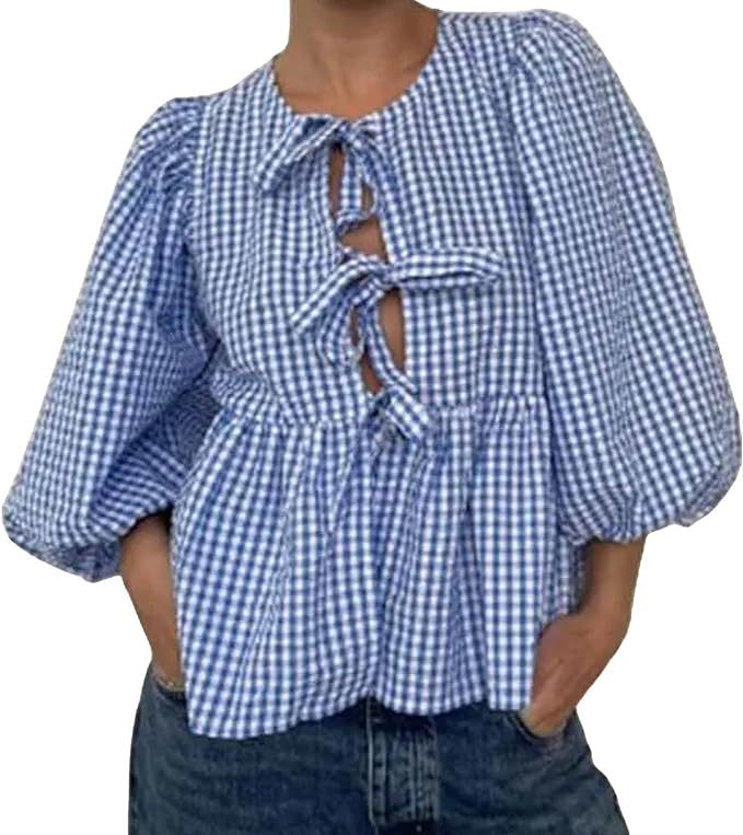 Damen Bluse mit voluminösen Ärmeln und modischem Leopardenmuster EB