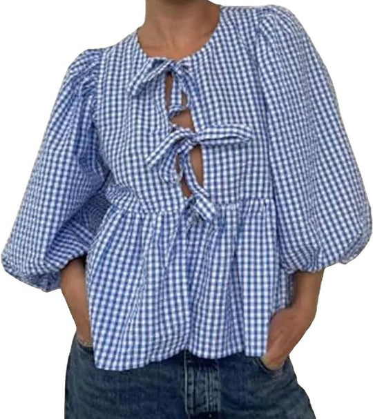 Damen Bluse mit voluminösen Ärmeln und modischem Leopardenmuster EB