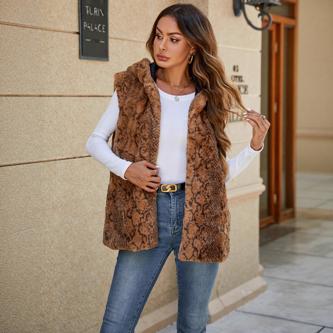 Damen Fleece-Weste mit animalistischem Muster EB