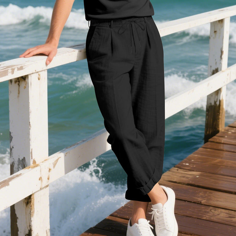 Herren lockere Sommerhose aus leichtem, atmungsaktiven Stoff mit Kordelzug EB