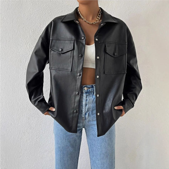 Damen Kunstleder Overshirt EB