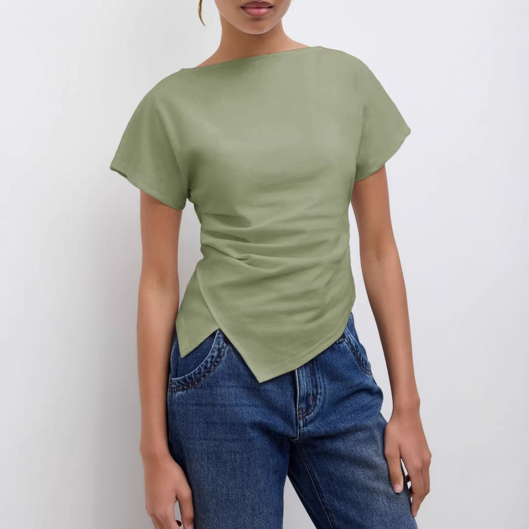 Damen Cropped T-Shirt mit asymmetrischem Schnitt und dekorativem Drapierungseffekt EB