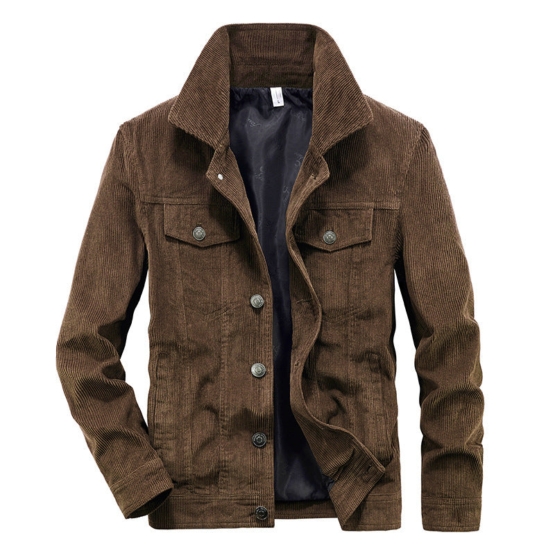 Herren Feincord-Workerjacke im Trucker-Schnitt mit verdeckter Knopfleiste EB