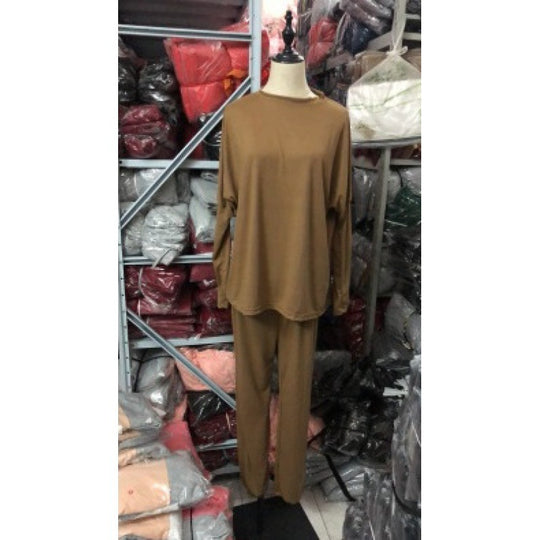 Damen Lässiges Lounge-Set mit Rundhalsausschnitt, Kordelzug-Hose und Bündchen EB