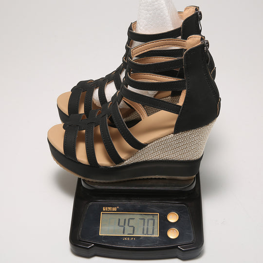 Damen Wedge-Sandalen mit elegantem Geflecht und robustem Absatz EB
