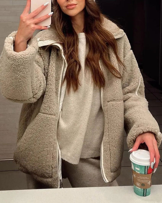 EB | Stehkragen Doppel End Reißverschluss Fleece Strickjackejacke