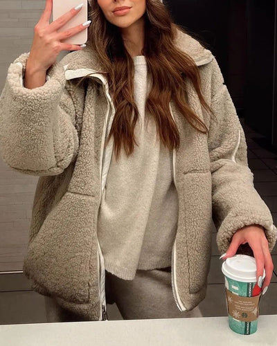 EB | Stehkragen Doppel End Reißverschluss Fleece Strickjackejacke