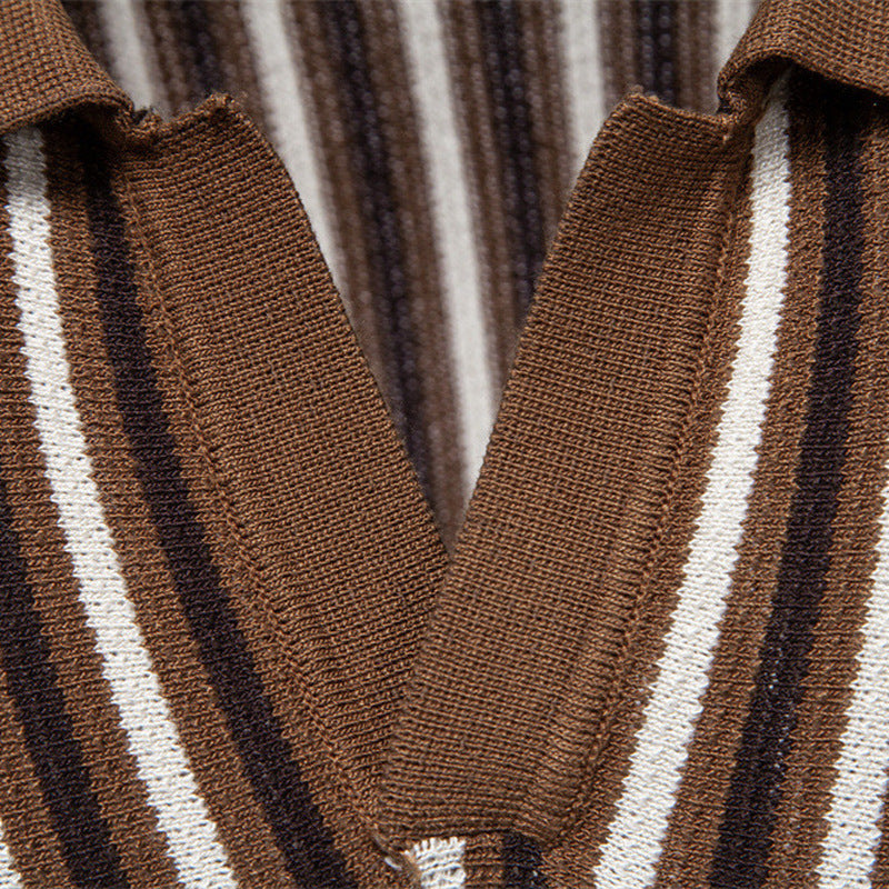 Herren nan gestreiftes Strickpoloshirt kurzarm aus feiner Baumwollmischung mit Polokragen und Rippbündchen EB