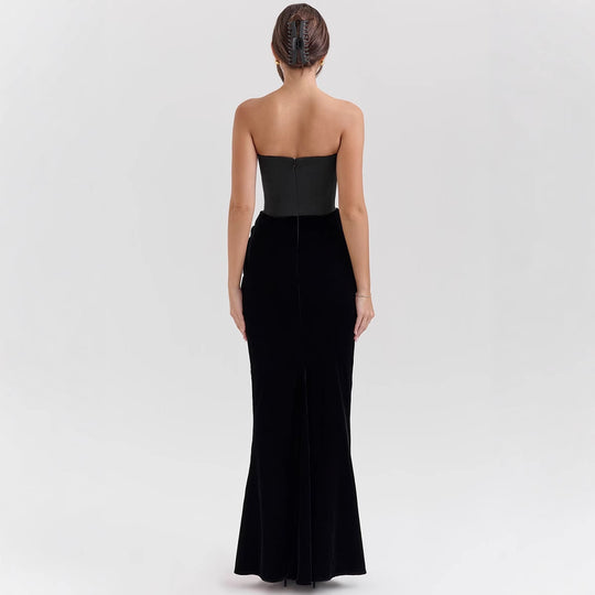 Damen Elegantes langes Abendkleid mit trägerlosem Oberteil und figurbetontem Schnitt EB