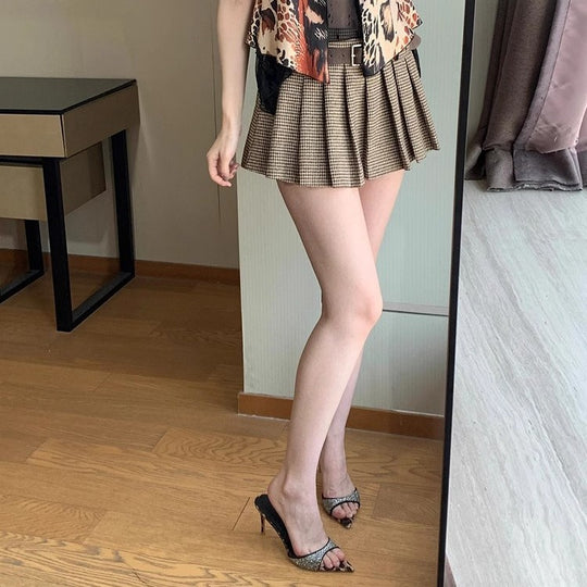 Damen elegante Stiletto Mules mit funkelnden Strassverzierungen EB
