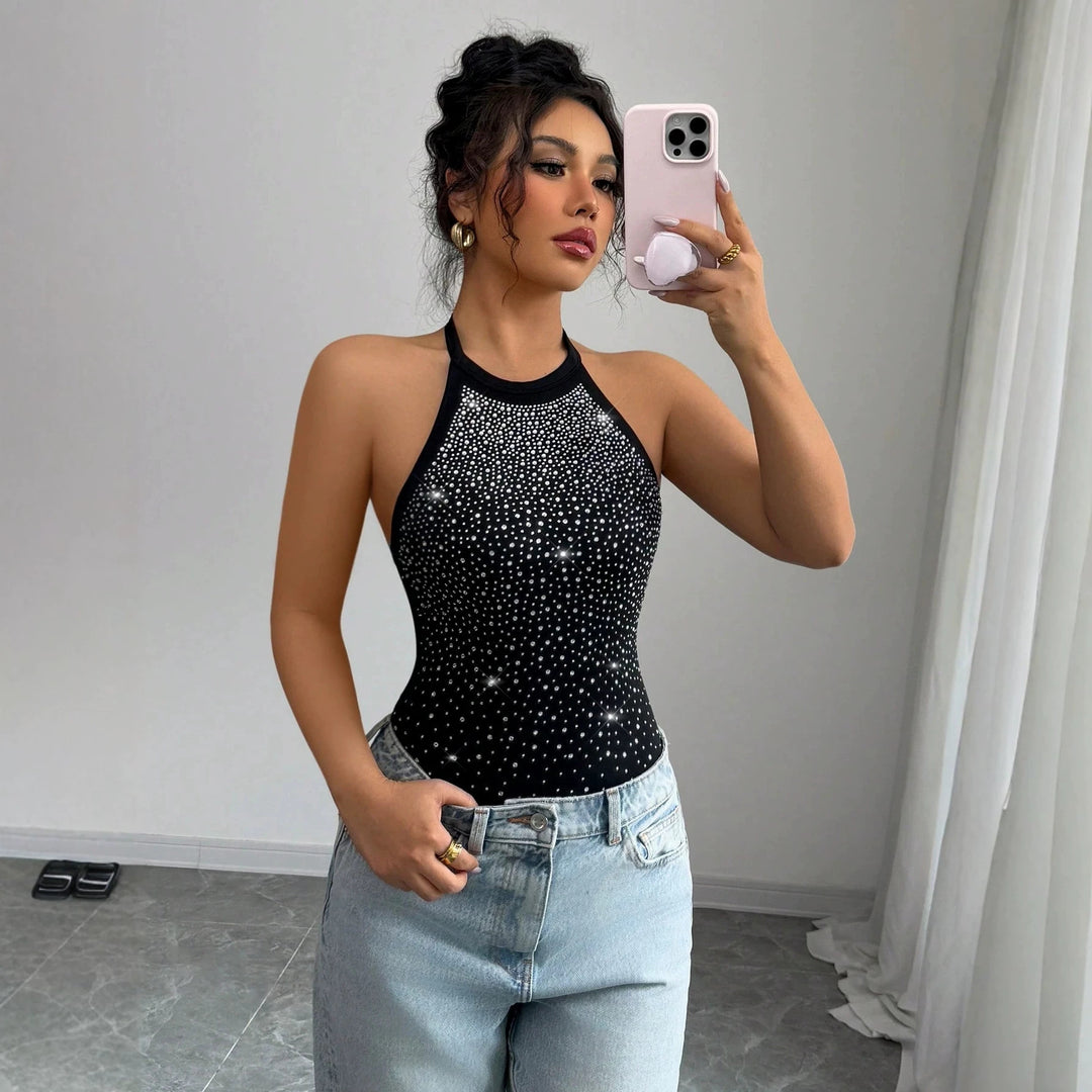 Damen nan Neckholder-Body mit Hochkragen und funkelndem Strassverlauf EB