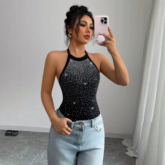 Damen nan Neckholder-Body mit Hochkragen und funkelndem Strassverlauf EB