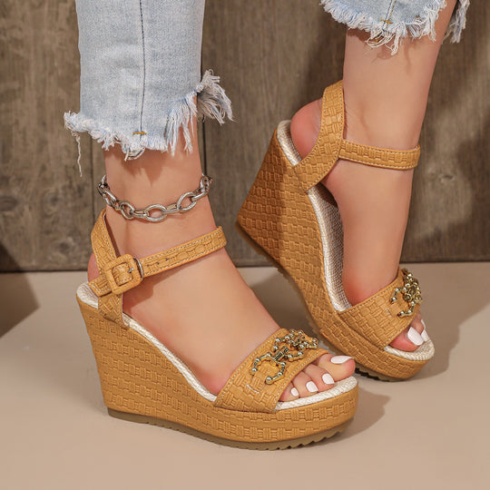 Damen Wedge-Sandalen mit dekorativem Riemendesign und komfortablem Fußbett EB