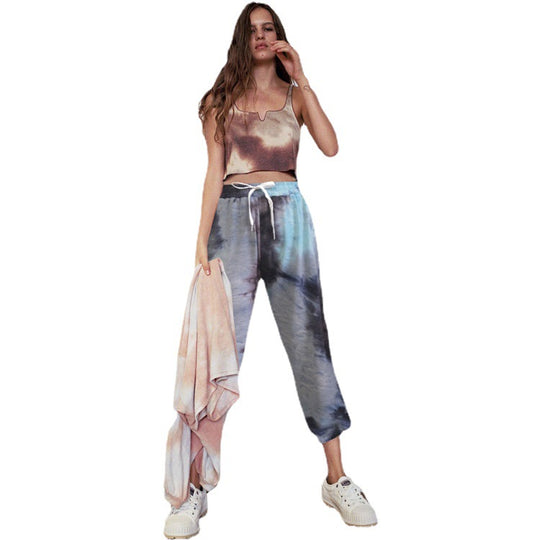 Damen lässige Tie-Dye Jogginghose mit elastischem Bund und seitlichen Taschen EB