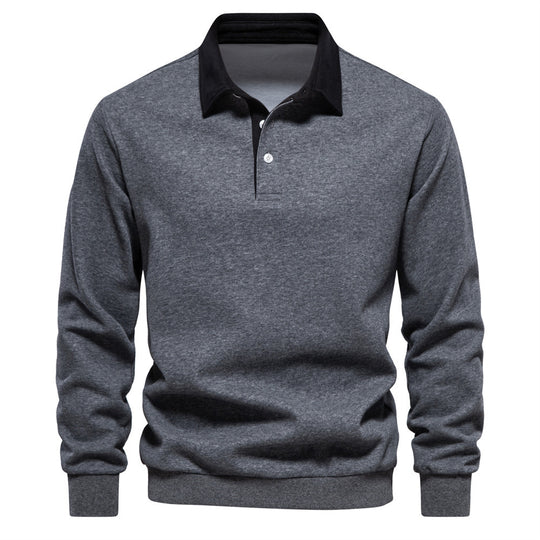 Herren nan elegantes Langarm-Poloshirt mit Kontrastkragen EB