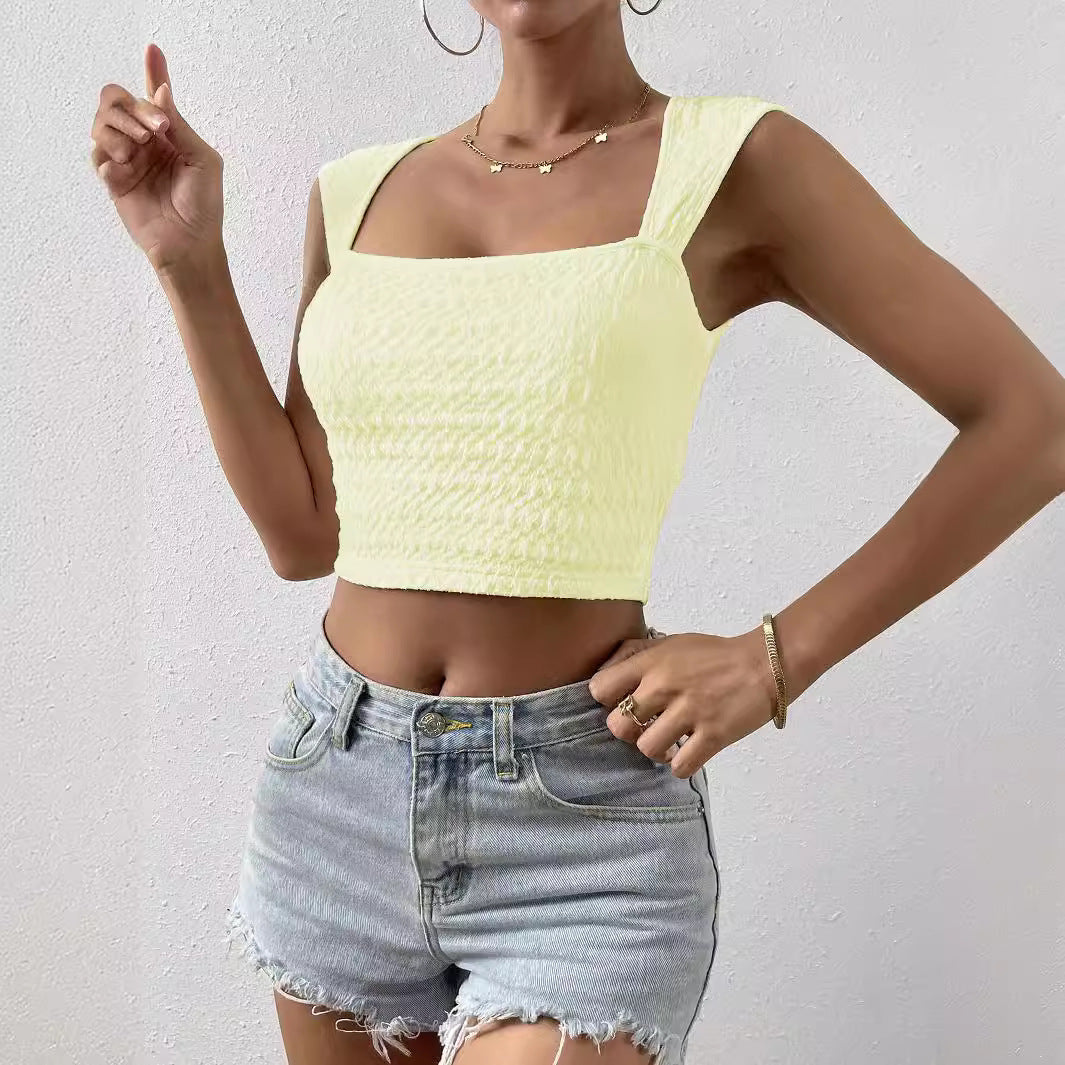 Damen modisches Crop-Top mit quadratischem Ausschnitt und strukturiertem Obermaterial EB