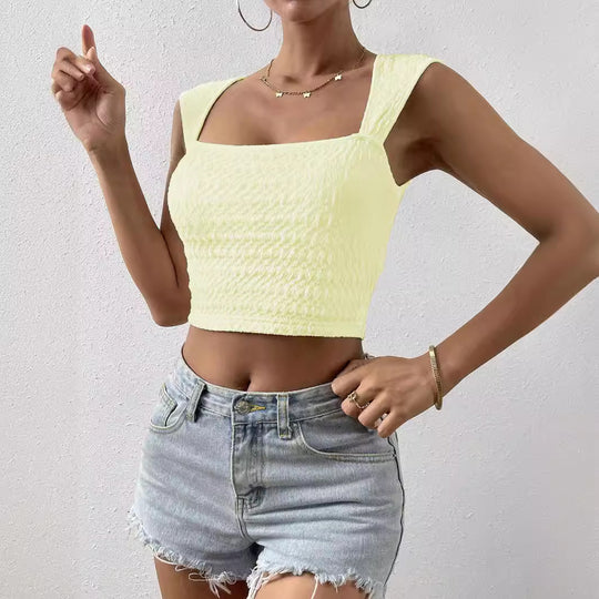 Damen modisches Crop-Top mit quadratischem Ausschnitt und strukturiertem Obermaterial EB