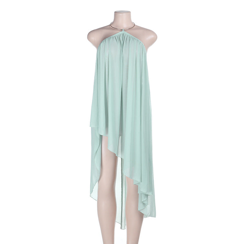 Damen asymmetrisches Strandkleid mit fließendem Schnitt und Rüschendetails EB