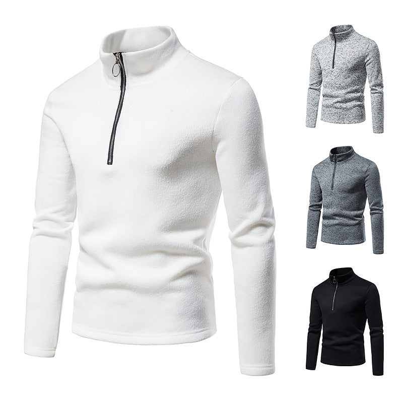 Herren nan melierter Stehkragen-Pullover mit Kurzreißverschluss und schlanker Passform EB