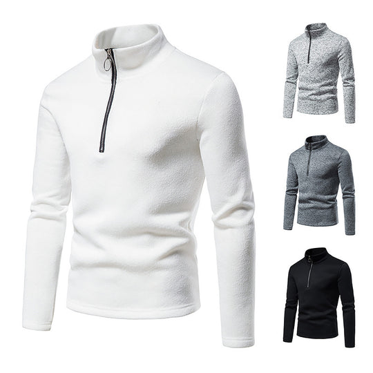 Herren nan melierter Stehkragen-Pullover mit Kurzreißverschluss und schlanker Passform EB