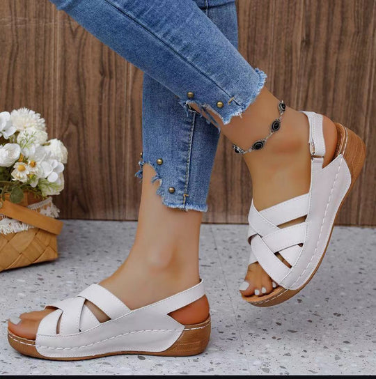 Damen Komfortable Wedge-Pantoletten mit verstellbaren Riemen EB