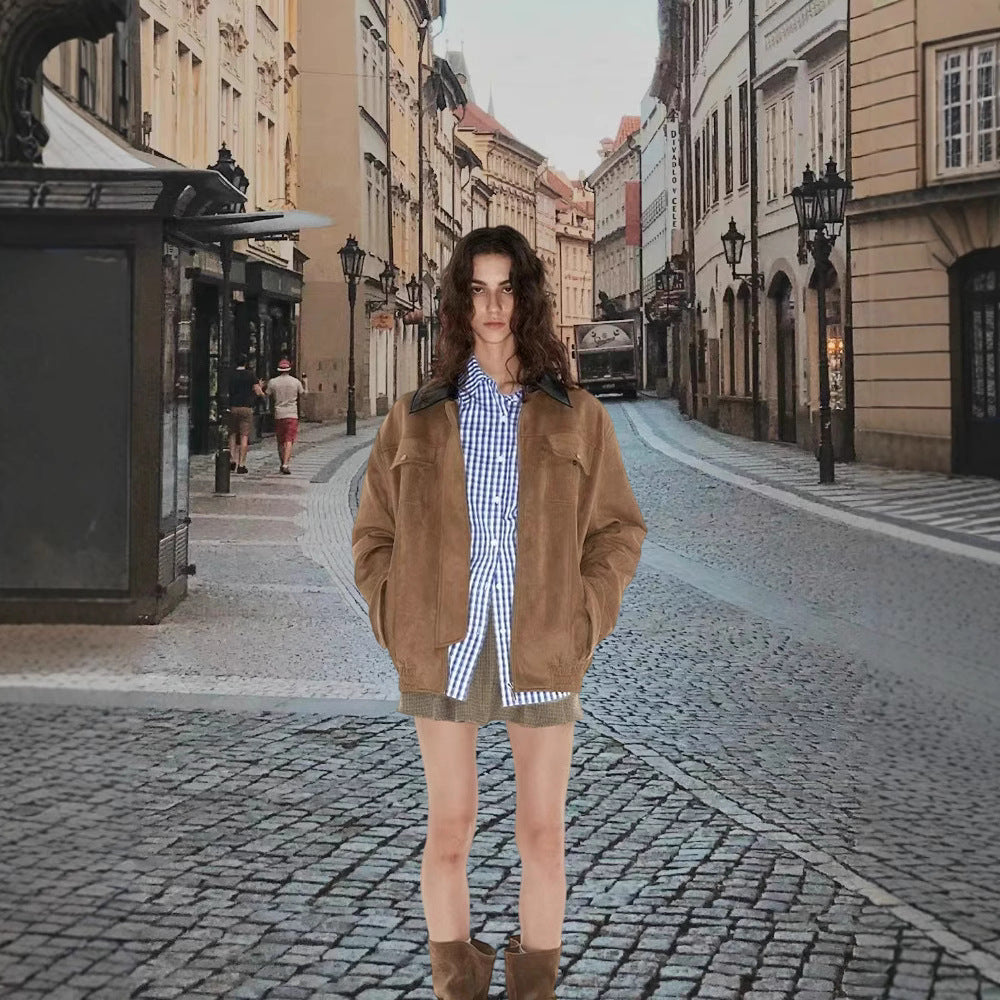 Damen Luxuriöse Wildlederjacke mit modernem Stehkragen EB