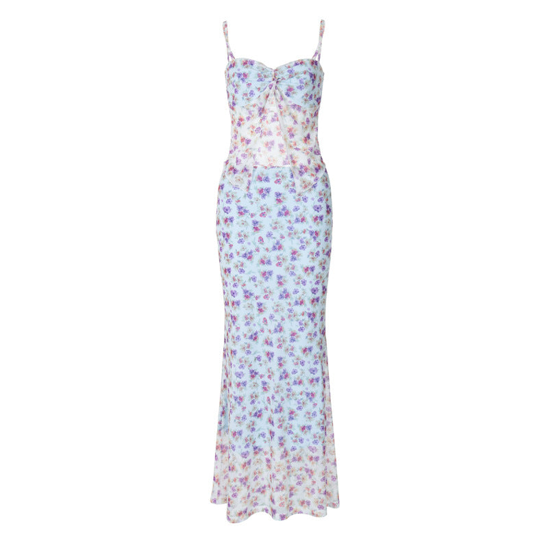 Damen Elegantes Maxikleid mit floralem Muster und raffiniertem Cut-Out EB
