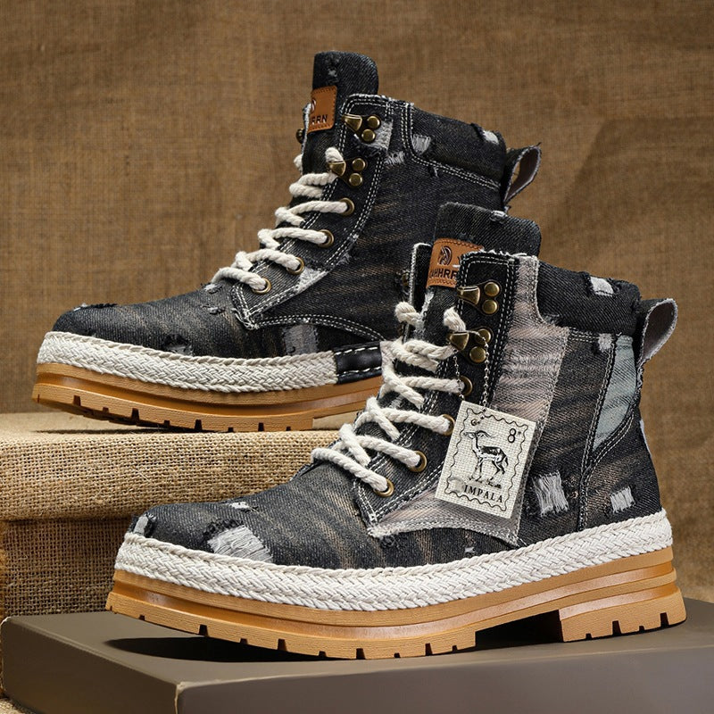 Damen Sportliche High-Top Boots mit strapazierfähigem Denim-Obermaterial EB