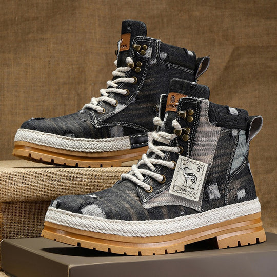Damen Sportliche High-Top Boots mit strapazierfähigem Denim-Obermaterial EB