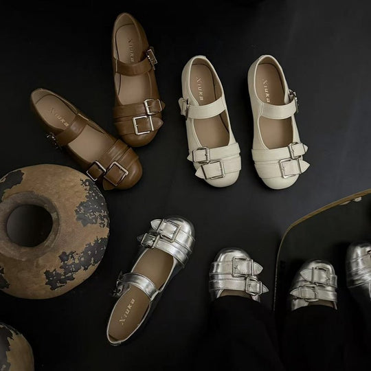 Damen Ballerinas mit modischen Schnallen und bequemer Innensohle EB