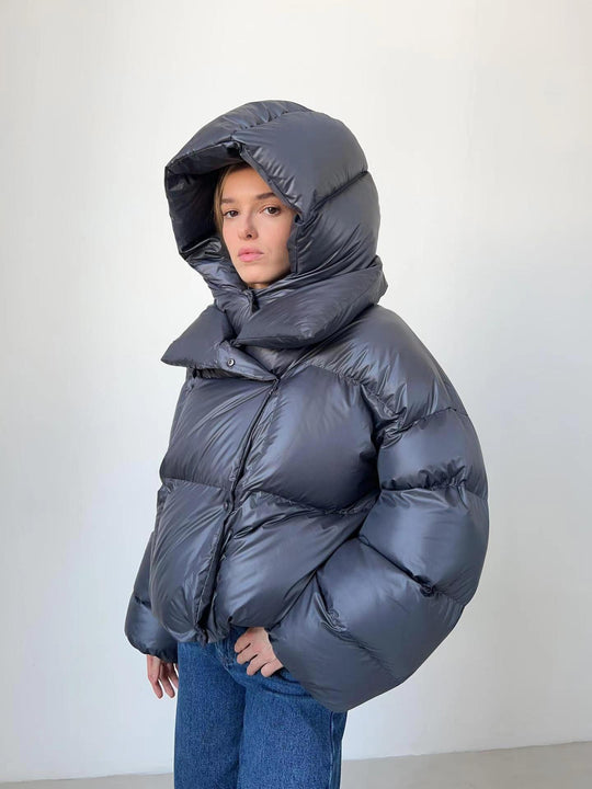Damen oversized Daunenjacke mit hohem Kragen und voluminösen Ärmeln EB