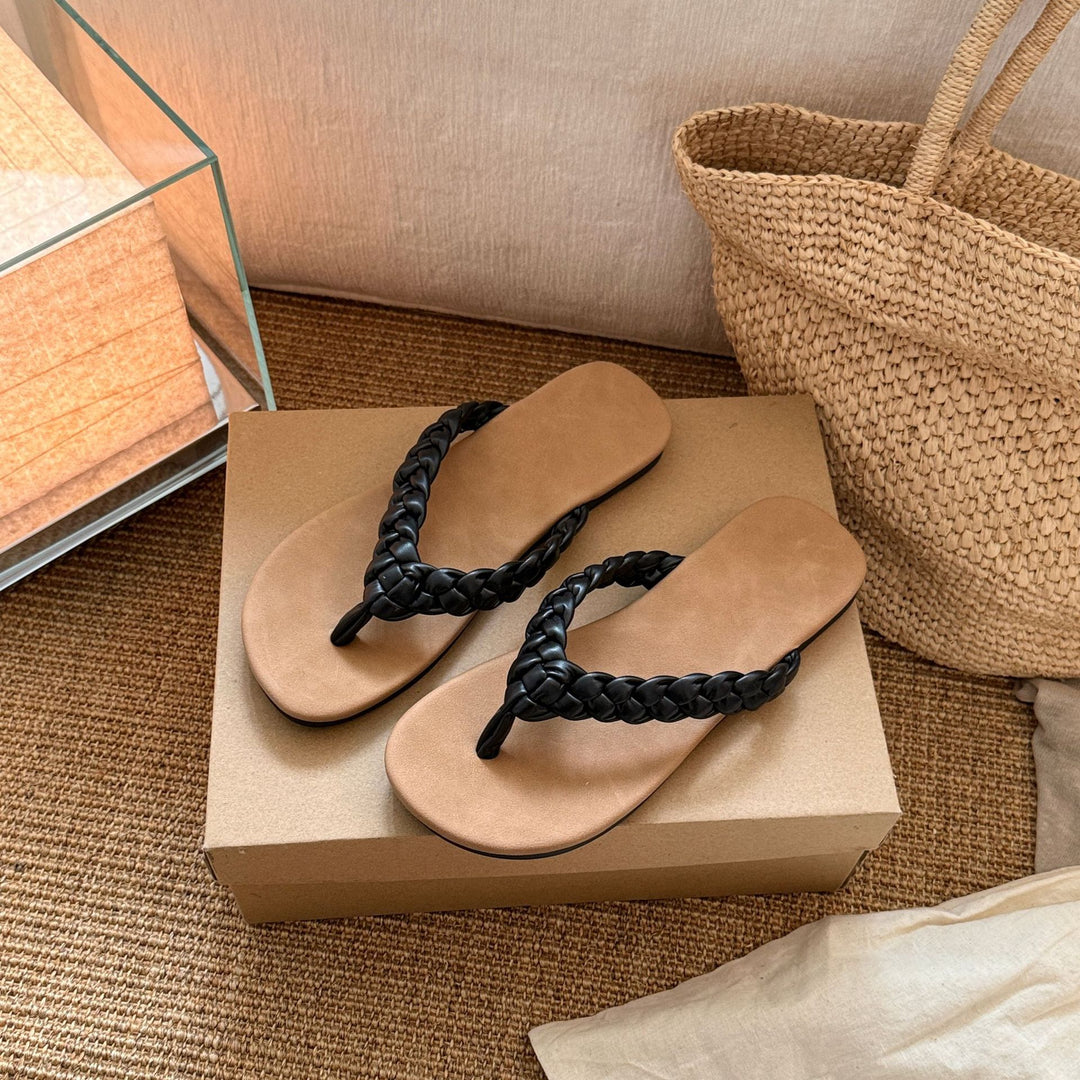 Damen Elegante Badesandalen mit geflochtenem Riemen und rutschfester Sohle EB